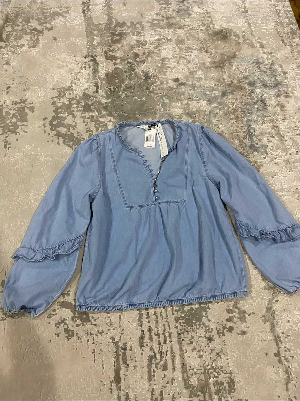 NWT Nicole Miller NY Light Blue Women's Peasant Blouse
